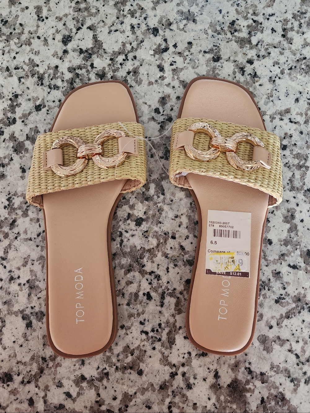 NWT Woven Slide Sandals with Gold Chain Top Moda